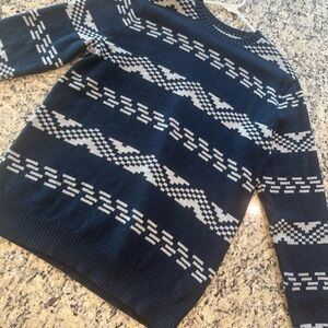 Men’s Hollister Navy Blue & White Crew Neck Pullover Sweater Size Large